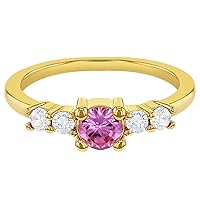 In Season Jewelry Gold Plated Small Pink & Clear Cubic Zirconia Ring for Girls - Stunning Ring with Classic Round Pink and Clear CZ Stones - Great Gift for Toddlers, Little Girls and Girls