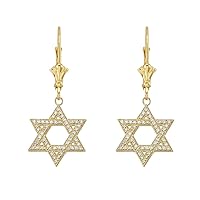 YELLOW GOLD DIAMOND JEWISH STAR OF DAVID EARRINGS - Gold Purity:: 10K