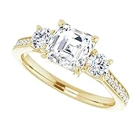 925 Silver, 10K/14K/18K Solid Gold Moissanite Engagement Ring, 1.0 CT Asscher Cut Handmade Solitaire Ring, Diamond Wedding Ring for Women/Her Anniversary Ring, Birthday Ring, VVS1 Colorless Gifts