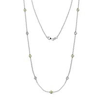 Peridot & Natural Diamond by Yard 9 Station Necklace (SI2-I1, G-H) 1.45 ctw 14K White Gold