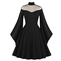Mulanbridal Women's 1950s Vintage Stretchy A Line Swing Work Skater Cocktail Party Dress with Cape