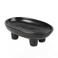 Sureasy Ceramic Fruit Bowl for Kitchen Counter, Decorative Bowl for Home Décor, Modern Pedestal Bowl with 4-Legs, 10 inch Oval Footed Bowls, Fruit and Vegetable Holder Countertop, Black