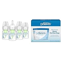 Dr. Brown's Anti-Colic 2oz Preemie Baby Bottles & Microwave Steam Sterilizer Bags for Bottles & Parts, 4 Pack & 5 Pack
