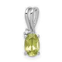 925 Sterling Silver Polished Prong set Open back Rhodium Plated Diamond and Peridot Oval Pendant Necklace Measures 13x5mm Wide Jewelry for Women