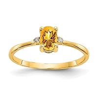 14k Yellow Gold Polished Diamond and Citrine Ring Size 6 Jewelry for Women