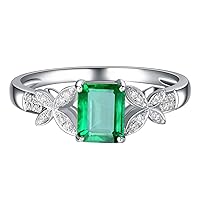 Elegant Butterfly Natural Emerald Gemstone Diamond Solid 14K White Gold Engagement Wedding Promise Ring for Women