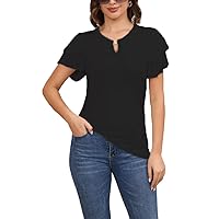 Women's 2024 Summer Tops Ruffle Short Sleeve Tunic Basic T Shirts Dressy Casual Ruched Work Blouses