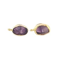 Guntaas Gems Raw Amethyst Bail Stud Earring Rough Gemstone With Brass Gold Plated Collet Setting Push Back Earrings