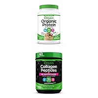 Orgain Organic Plant Based Protein Powder, Iced Coffee, 2.03 Lb + Organic Collagen + 50 Superfoods Powder, Type I & III, Amino Acid Supplement, Packed with Spinach, Chia, Flax, Quinoa & Acai, 16 Oz