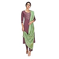 Purple Bollywood Indian Women Wear Embroidered Chinnon Silk Straight Salwar Kameez Muslim Cocktail Dress 1298