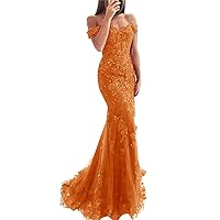 Lace Beaded Tulle Long Evening Dress Off Shoulder Mermaid Formal Party Gown