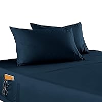 Elegant Comfort 4-Piece Solid Smart Sheet Set-Deep Pocket Fitted Sheet with Side Storage Pockets-Silky Soft 1500 Thread Count Egyptian Quality Microfiber, Wrinkle and Fade Resistant, King, Navy Blue