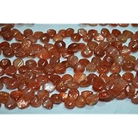 Natural Sunstone Smooth Heart Shape Briolettes 7-8 mm Long, Full 7 inch Strand
