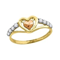 10k Gold Womens Tri color CZ Cubic Zirconia Simulated Diamond 2mm Love Heart Band Ring Jewelry for Women
