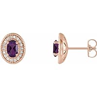 Oval 7x5mm Color Gemstone & 1/5 Ct Diamond Halo-Style Stud Earring Pair