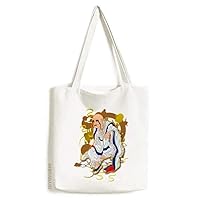 Culture Eighteen Arhats Figure Tote Canvas Bag Shopping Satchel Casual Handbag