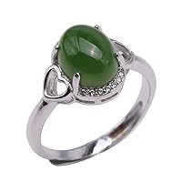 Natural Japser Ring 925 Sterling Silver Ring 8×10mm Oval Green Jade Rings inaly Zircon