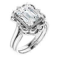 JEWELERYOCITY 2.5 CT Emerald Cut VVS1 Colorless Moissanite Engagement Ring Set, Wedding/Bridal Ring Set, Sterling Silver Vintage Antique Anniversary Promise Ring Set Gifts