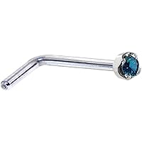 Body Candy Solid 18k White Gold 1.5mm (0.015 cttw) Genuine Blue Diamond L Shaped Nose Stud Ring 20 Gauge 1/4