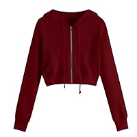 tuduoms Teen Girls Casual Drawstring Zip Up Hoodie Cute Workout Crop Top Trendy Lightweight Long Sleeve Sweatshirt for Women
