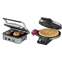 Cuisinart 5-in-1 Griddler Bundle with Round Classic Waffle Maker, Stainless Steel
