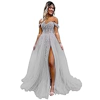 Lindo Noiva Off Shoulder Lace Applique Long Ball Gown Prom Dresses 2023 for Women Slit Formal Evening Gowns LN320
