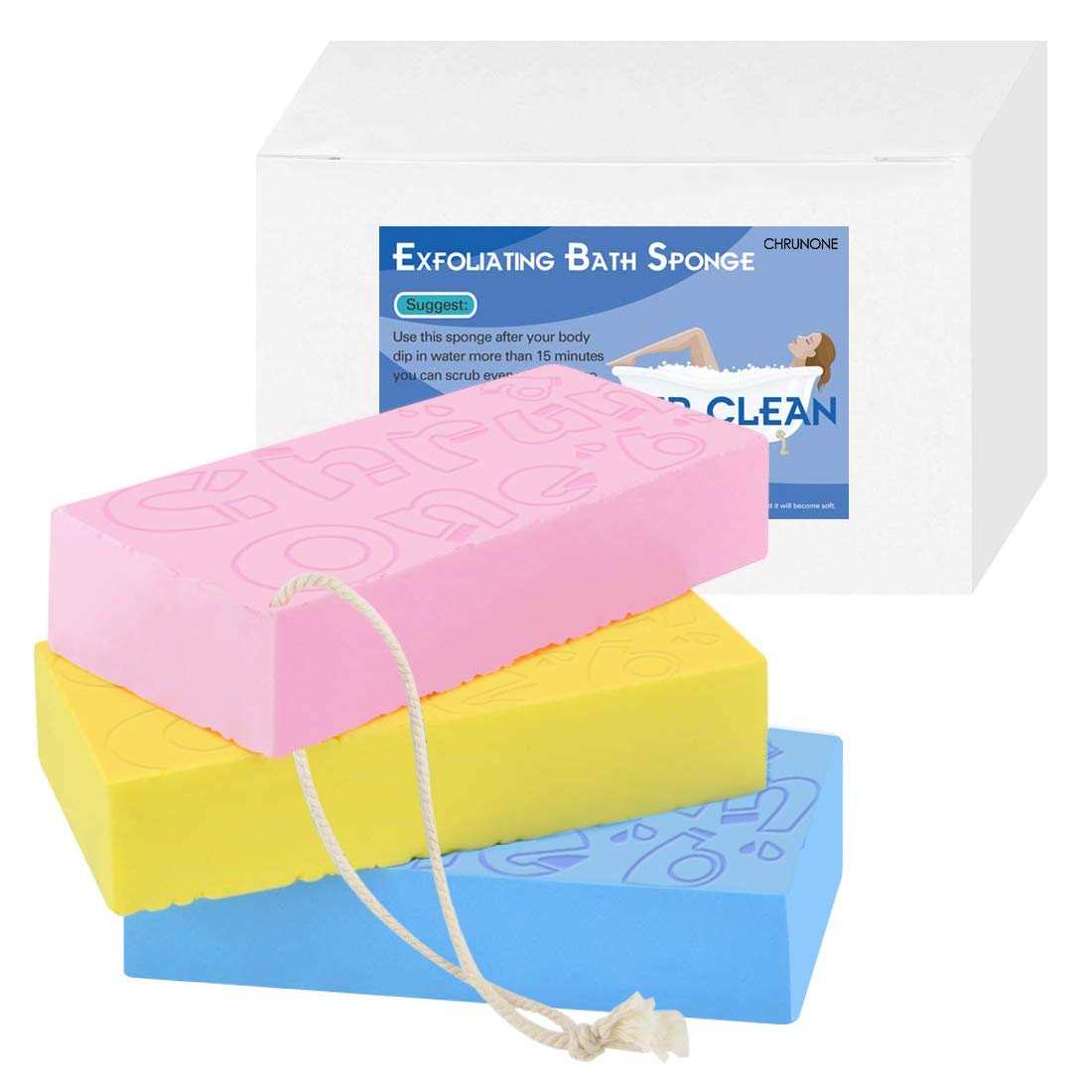 CHRUNONE 3 pcs Exfoliating Bath Sponge, Bath Sponge for Shower, Dead Skin Sponge Remover for Body