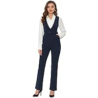 Allegra K Women's Work Office Overalls High Waisted Belted Sleeveless Long Suspenders Jumpsuit
