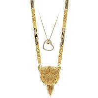 Presents Traditional Necklace Pendant Gold Plated Hand Meena 30Inch Long and Love Heart 18Inch Short Combo of 2 Mangalsutra/Tanmaniya/Nallapusalu/Black Beads #Frienemy-1494