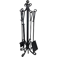 Fireplace Toolset – 5 Piece Fireplace Toolset – Strong Cast Iron Toolset – Accessories include Tong, Shovel, Base, Poker and Brush – Sturdy well balanced Stand to hold all Tools and Accessories