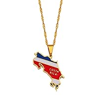 Map of Costa Rica Pendant Necklaces - Ethnic Charm Patriotic Africa Map Flag Necklaces,Gold Color Classic Hip Hop Jewelry for Women Men Trend Party Gift