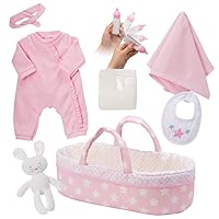 Adora It’s a Girl! 8-Piece Adoption Baby Doll Accessories and Bunny Toy includes Pink Bassinet, Ruffled Onesie, Headband, Blanket, White Bib, and Magic Milk Bottle