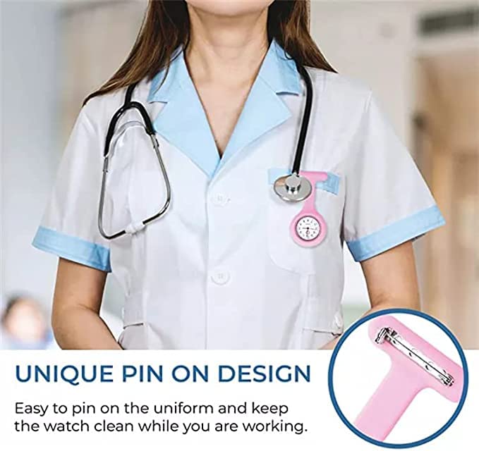 Fob Watches for Nurses, 20 Pcs/Set Waterproof Silicone Nurse Watches for Women Men, Portable Clip On Nurse Fob Watch with Second Hand, Pocket Quartz Clip-On Nursing Badge Lapel Watch for Nurses Doctor