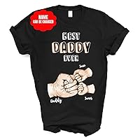 Personalized Fist Bump Dad Father's Day Shirt, Custom Kids Name Best Stepdad Ever Shirts for Men T-Shirt Black Short Sleeves
