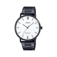 Casio MTP-VT01B-7B Men's Minimalistic Black IP Stainless Steel White Dial 3-Hand Analog Watch