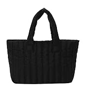 Shoulder Bag for Women Large Capacity Cotton Padded Ladies Tote Bags Female Handbag Solid Color for Travel (black 2)