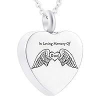 NA Cremation Jewelry Angel Wings Heart Urn Pendants Keepsake Memorial Necklaces for Human Ashes Locket Holder for Dad