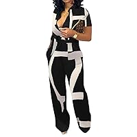 SeNight Jumpsuits For Women Elegant Long Sleeve Sexy V Neck Casual Long Wide Leg Pants with Pockets Belt