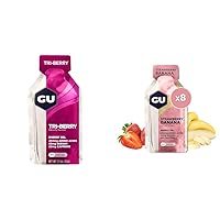 GU Energy Original Sports Nutrition Gel Tri-Berry and Strawberry Banana Flavor 8-Count Bundles