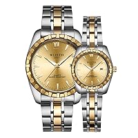 Men's and Women's Couples Waterproof Quartz Hand Watch Pair Table Simple Fashion Watch (Couples - Golden 2)