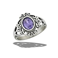 Cute Victorian Cocktail Simulated Amethyst Unique Ring Stainless Steel Band Sizes 6-10