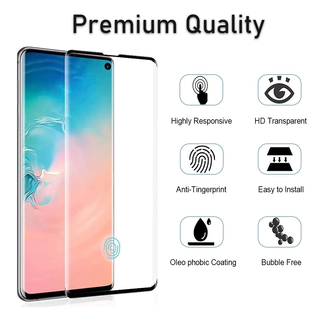 Micger Galaxy S10e Screen Protector 【2+2 Pack】 With Camera Lens Protector, Compatible Fingerprint, Easy Installation 3D Glass 9H Hardness Tempered Glass Screen Protector for Samsung Galaxy S10e