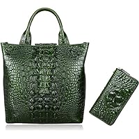 PIJUSHI Crocodile Top Handle Satchel Handbags Bag Designer Purse Leather Tote Bags Bundle with Wallet For Women Crocodile Leather Wallet Ladies Clutch Purses