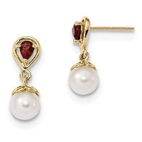 14k Gold With Mozambique Garnet and Freshwater Cultured Pearl Post Long Drop Dangle Earrings Measures 16.85x Jewelry Gifts for Women