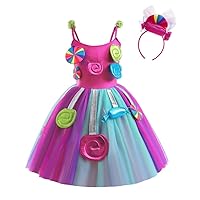 Dressy Daisy Little Girls Candy Costume Fancy Dress Rainbow Skirt for Carnival Halloween Birthday Party with Headband, Purple