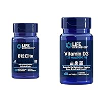 Life Extension B12 Elite Brain Health, Vitamin D3 Bone & Immune Health - 60 Lozenges, 60 Softgels