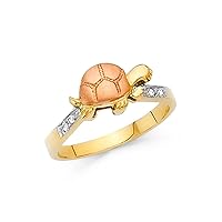 14k Rose Yellow Gold Baby Turtle Ring CZ Good Luck Band Satin & Polished Finish Two Tone Size 8.5