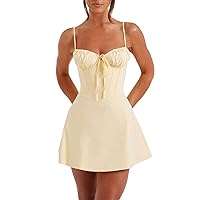 Women's Spaghetti Strap Mini Dress Sexy Sleeveless Backless Bodycon Short Dresses Satin Party Club Cami Dress