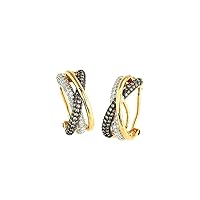 K Gallery 3.20Ctw Round Cut Chocolate Diamond Crisscross Hoop Beautiful Earrings14K Yellow Gold Finish