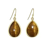 SURYAGEMS Choose Your Pear Shape Gemstone Drop & Dangle Earring 18K Gold Plated Fish Hook Chakra Healing Birthstone Jewelry For Women